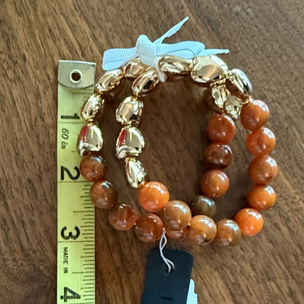 J. Crew Amber Gold and Brown Bracelet Duo Dust Bag Preppy Going Out Date Casual - Picture 3 of 3
